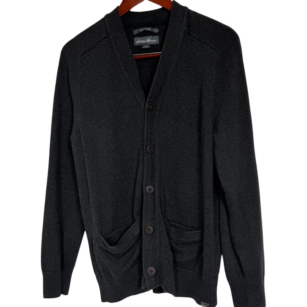Eddie Bauer Mens Charcoal Gray Cotton Cashmere Button Front Cardigan Sweater M